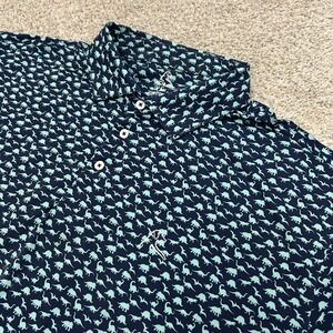 Rhoback Polo XXL Navy Blue Dinosaur Print Performance Short Sleeve Golf Shirt